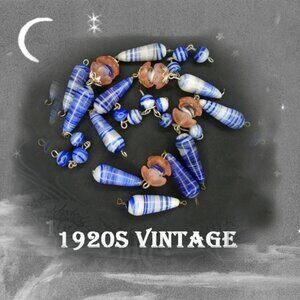 1920s Flapper Beads, Blue Glass Long Teardrop - 29 pieces